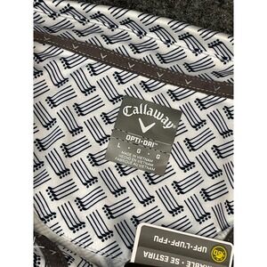 Callaway Opti-Dri Golf Polo Shirt Mens Large White Navy‎ Blue Golf Clubs Print